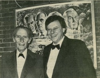 Peter Cushing and Michael Armstrong outside the Regal Theatre in Stowmarket